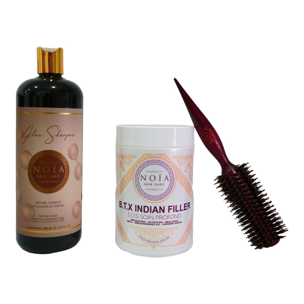 Combo shampoing Glow 1L+ BTX Indian filler 1kg+ Brosse ronde brushing - BEAUTEPRICE Combo shampoing Glow 1L+ BTX Indian filler 1kg+ Brosse ronde brushing Botox shampoing Noiahair FR BEAUTEPRICE