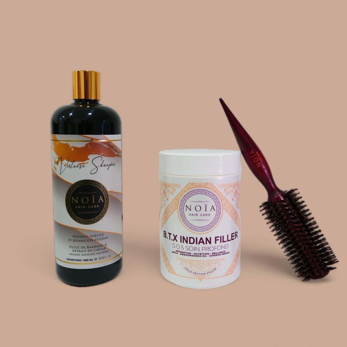 Combo shampoing Virtuose 1L+ BTX Indian filler 1kg+ Brosse ronde brushing - BEAUTEPRICE Combo shampoing Virtuose 1L+ BTX Indian filler 1kg+ Brosse ronde brushing Botox shampoing Noiahair FR BEAUTEPRICE
