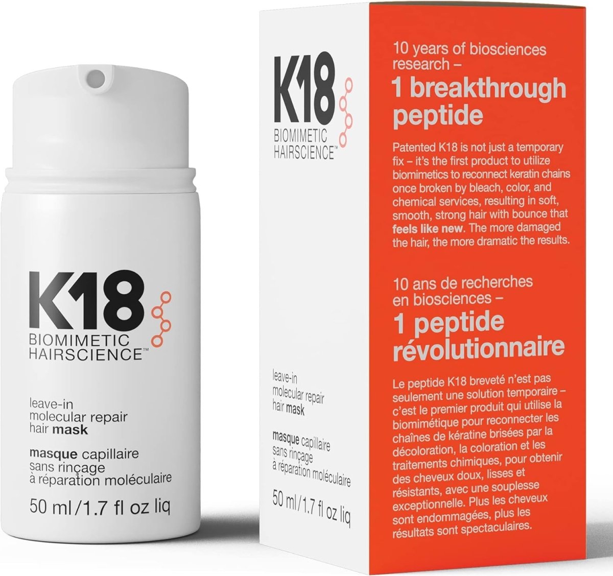 K18 Masque sans ricage à réparation moléculaire 50ML - BEAUTEPRICE K18 Masque sans ricage à réparation moléculaire 50ML leave in K18 BEAUTEPRICE