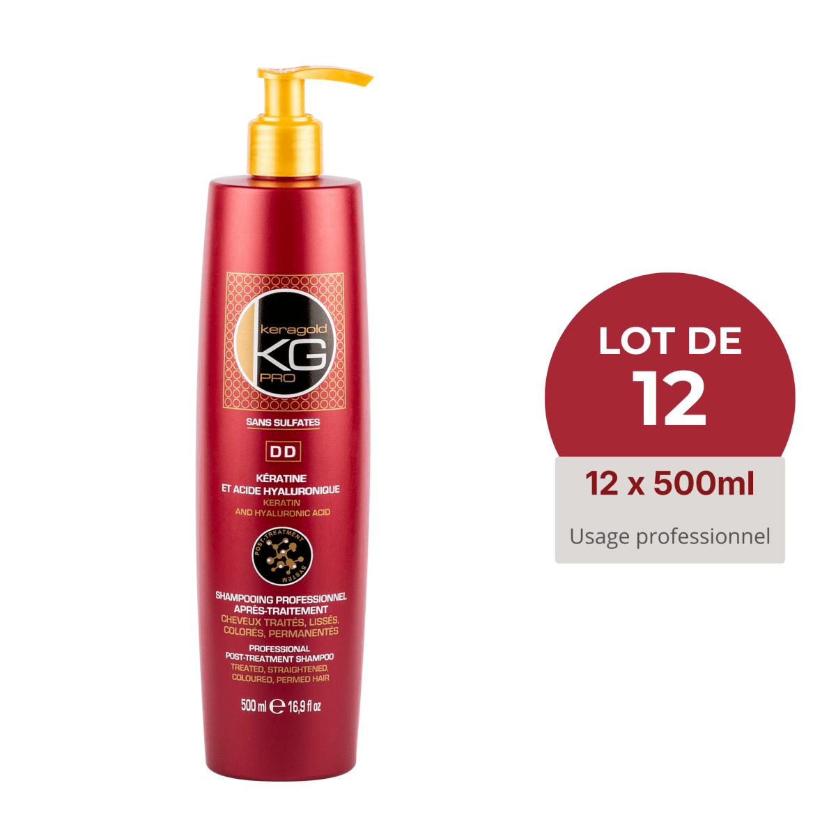 Keragold Colisage de 12 Shampoings DD 500ml - BEAUTEPRICE Keragold Colisage de 12 Shampoings DD 500ml Lot de shampoing Keragold KG PRO BEAUTEPRICE