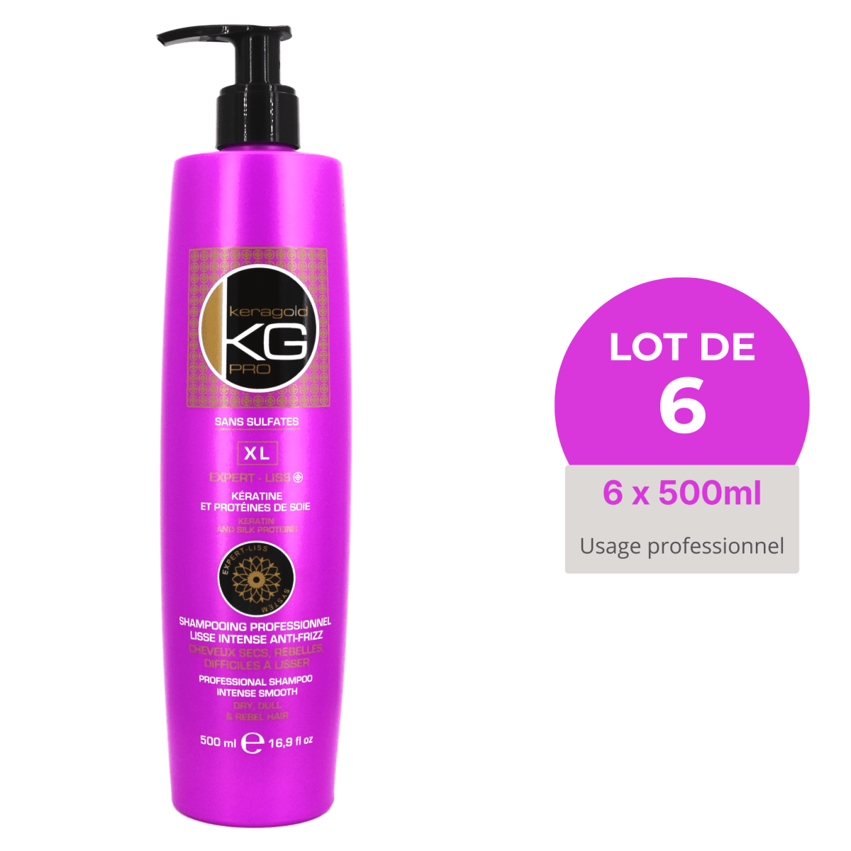 Keragold Colisage de 6 Shampoings XL 500ml - BEAUTEPRICE Keragold Colisage de 6 Shampoings XL 500ml Lot de shampoing Keragold KG PRO BEAUTEPRICE