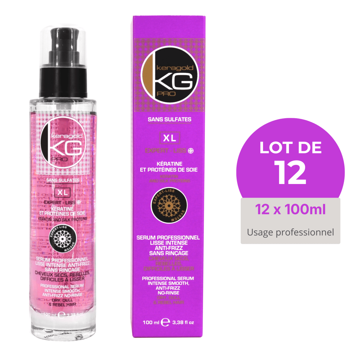 Keragold Sérum XL – 100 ml – Colisage x12 - BEAUTEPRICE Keragold Sérum XL – 100 ml – Colisage x12 Lot de sérum Keragold KG PRO BEAUTEPRICE