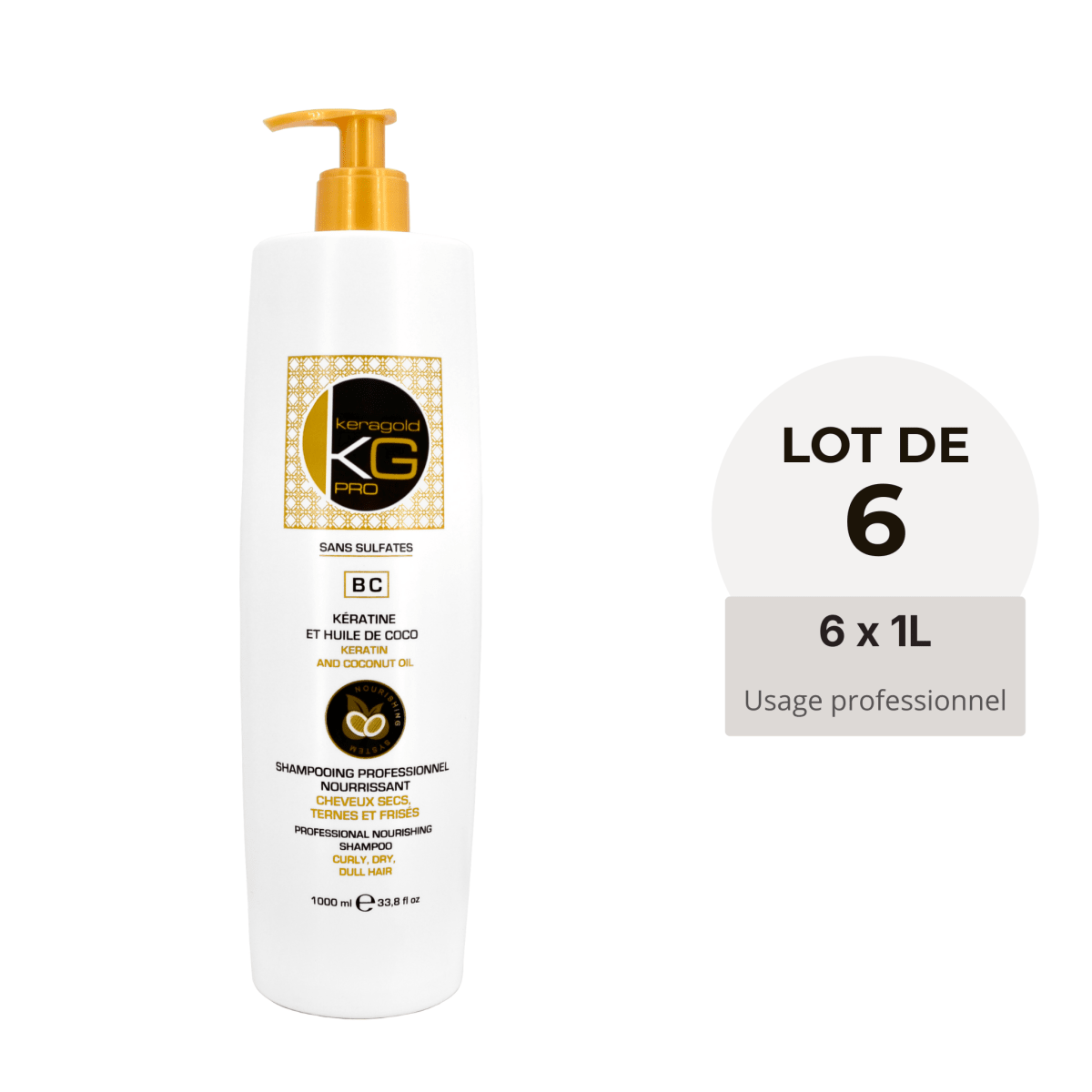 Keragold Shampoing BC – Kératine & Huile de Coco – 1 L – Colisage x6 - BEAUTEPRICE Keragold Shampoing BC – Kératine & Huile de Coco – 1 L – Colisage x6 Lot de shampoing Keragold KG PRO BEAUTEPRICE