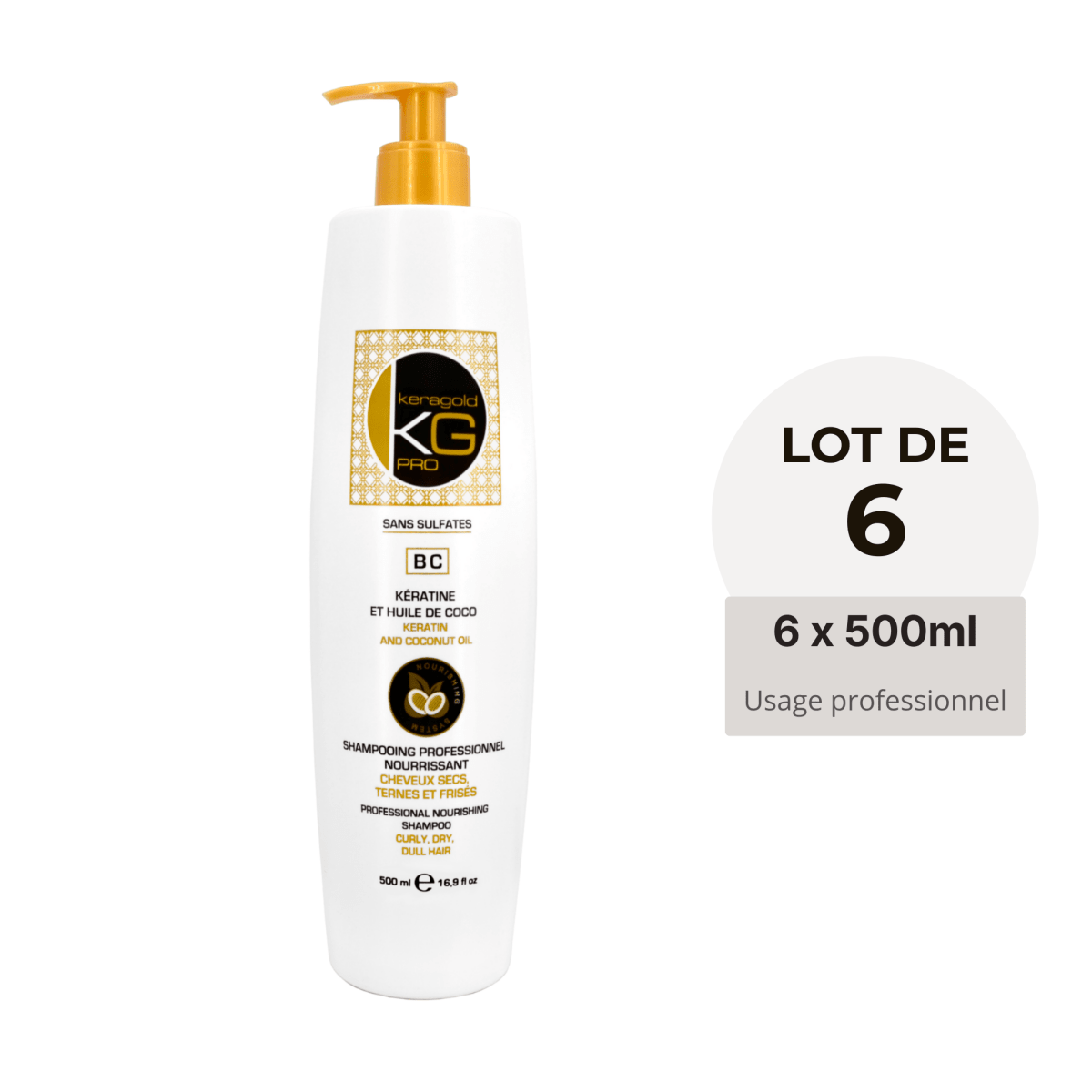 Keragold Shampoing BC – Kératine & Huile de Coco – 500ml – Colisage x6 - BEAUTEPRICE Keragold Shampoing BC – Kératine & Huile de Coco – 500ml – Colisage x6 Lot de shampoing Keragold KG PRO BEAUTEPRICE