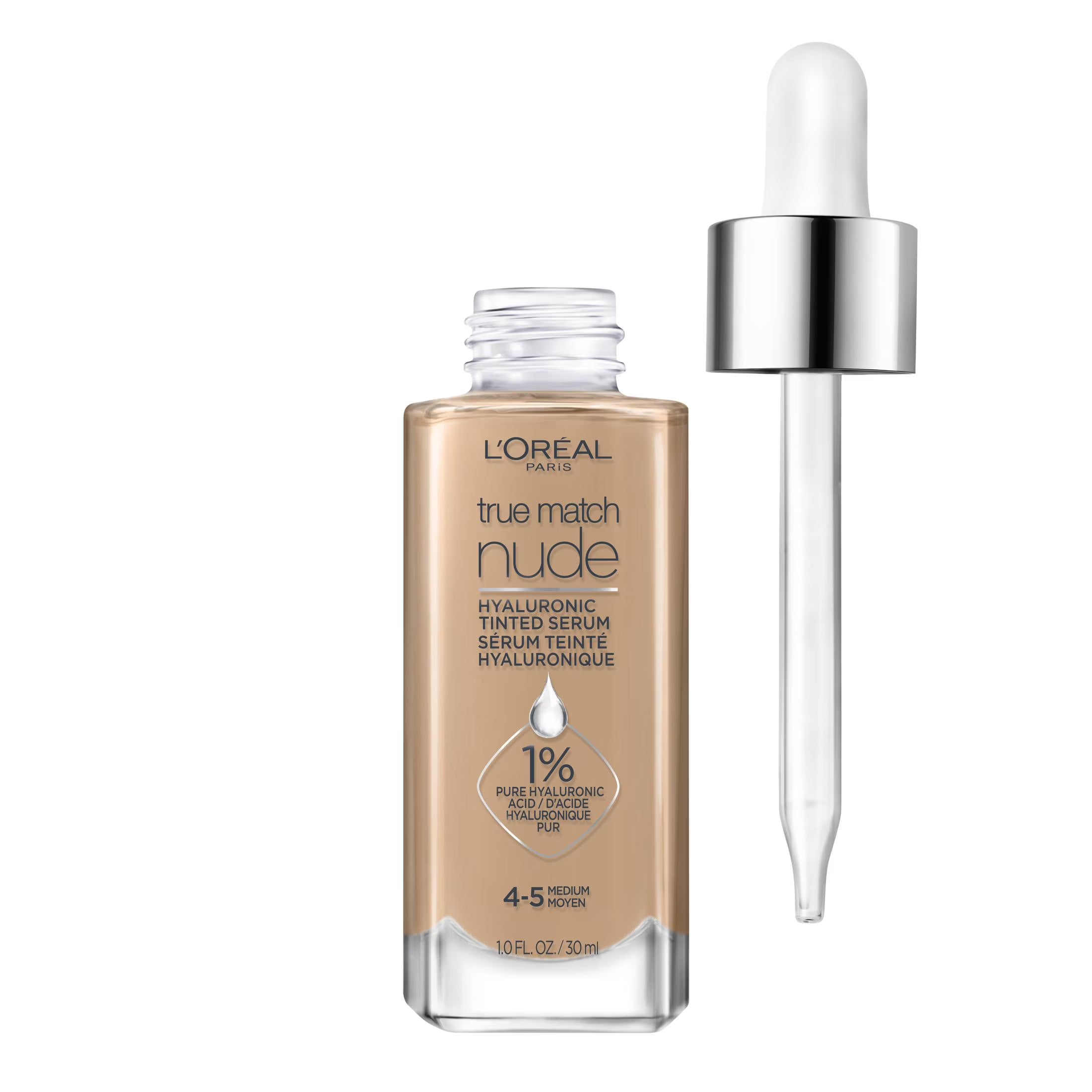 L'Oréal Paris True Match Nude Sérum Teinté 4-5 Medium – Fond de Teint Sérum à l'Acide Hyaluronique L'Oréal Paris