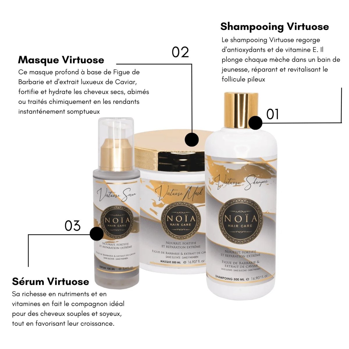 Routine Capillaire TRIO Virtuose – Figue de Barbarie & Caviar – Réparation & Nutrition - BEAUTEPRICE Routine Capillaire TRIO Virtuose – Figue de Barbarie & Caviar – Réparation & Nutrition Routine Capillaire (Trio) Noiahair FR BEAUTEPRICE