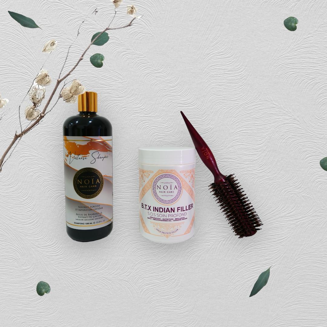 Combo shampoing Virtuose 1L+ BTX Indian filler 1kg+ Brosse ronde brushing - BEAUTEPRICE Combo shampoing Virtuose 1L+ BTX Indian filler 1kg+ Brosse ronde brushing Botox shampoing Noiahair FR BEAUTEPRICE