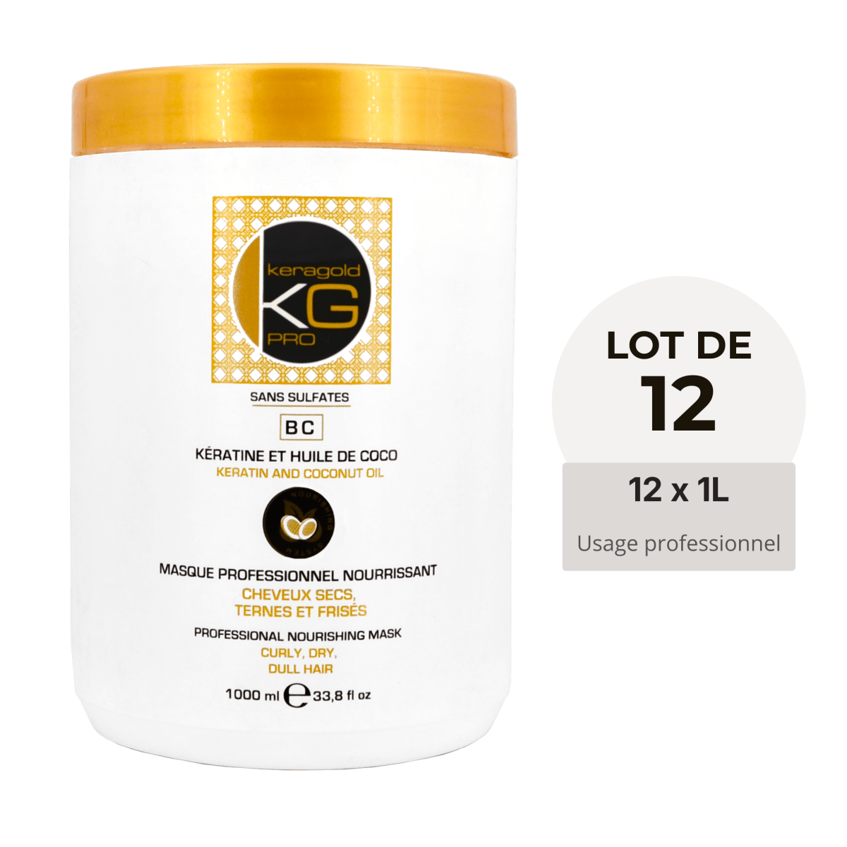 Keragold Colisage de 12 Masques BC 1L - BEAUTEPRICE Keragold Colisage de 12 Masques BC 1L Lot de masque Keragold KG PRO BEAUTEPRICE
