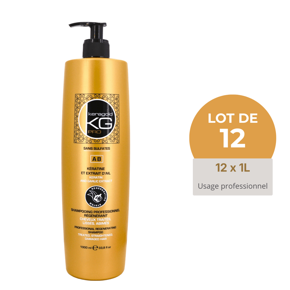Keragold Shampoing AB – Kératine & Extrait d’Ail – 1 L – Colisage x12 - BEAUTEPRICE Keragold Shampoing AB – Kératine & Extrait d’Ail – 1 L – Colisage x12 Lot de shampoing Keragold KG PRO BEAUTEPRICE