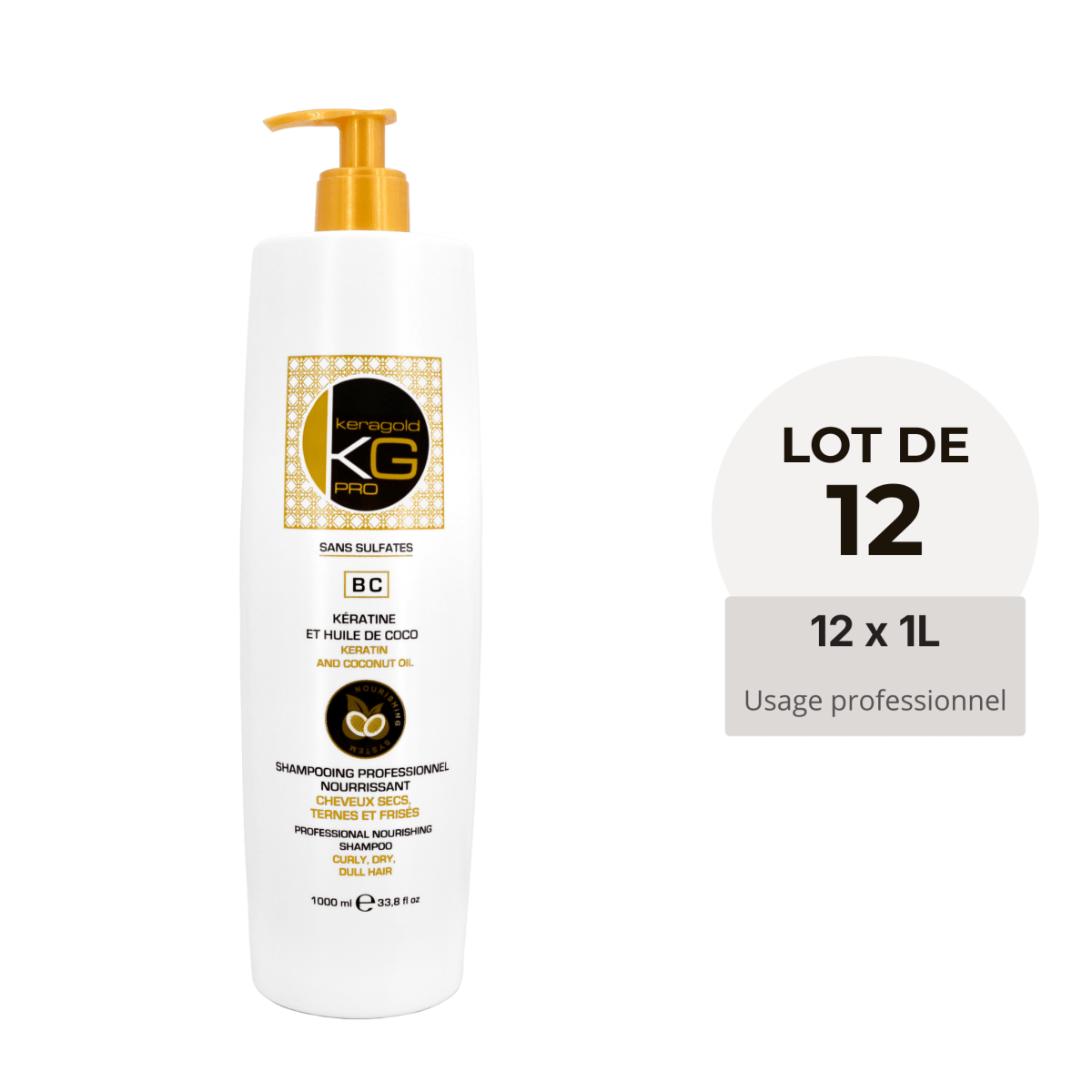 Keragold Shampoing BC – Kératine & Huile de Coco – 1 L – Colisage x12 - BEAUTEPRICE Keragold Shampoing BC – Kératine & Huile de Coco – 1 L – Colisage x12 Lot de shampoing Keragold KG PRO BEAUTEPRICE