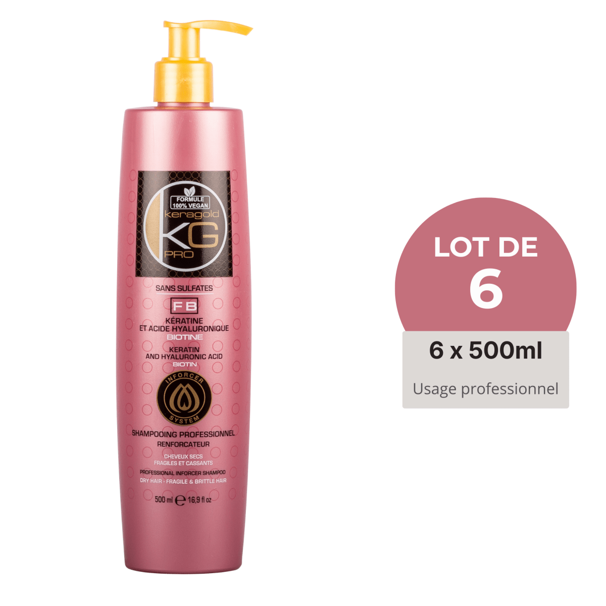 Keragold Shampoing FB – Kératine & Biotine – 500 ml – Colisage x6 - BEAUTEPRICE Keragold Shampoing FB – Kératine & Biotine – 500 ml – Colisage x6 Lot de shampoing Keragold KG PRO BEAUTEPRICE