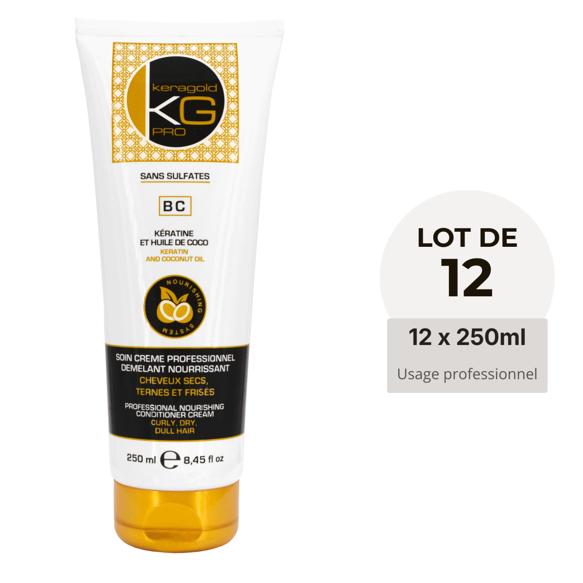 Keragold Soin Crème BC – Kératine & Huile de Coco – 250ml – Colisage x12 - BEAUTEPRICE Keragold Soin Crème BC – Kératine & Huile de Coco – 250ml – Colisage x12 Lot de shampoing Keragold KG PRO BEAUTEPRICE