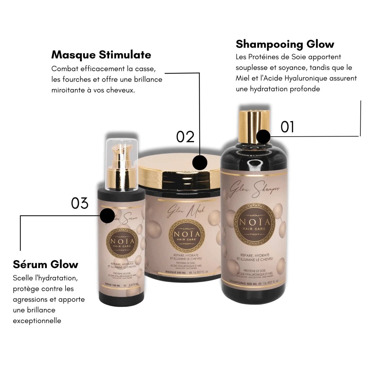 Shampoing Glow – Protéine de Soie, Miel & AH – Hydratation & Brillance (500 ml) - BEAUTEPRICE Shampoing Glow – Protéine de Soie, Miel & AH – Hydratation & Brillance (500 ml) Shampoing Noiahair FR BEAUTEPRICE